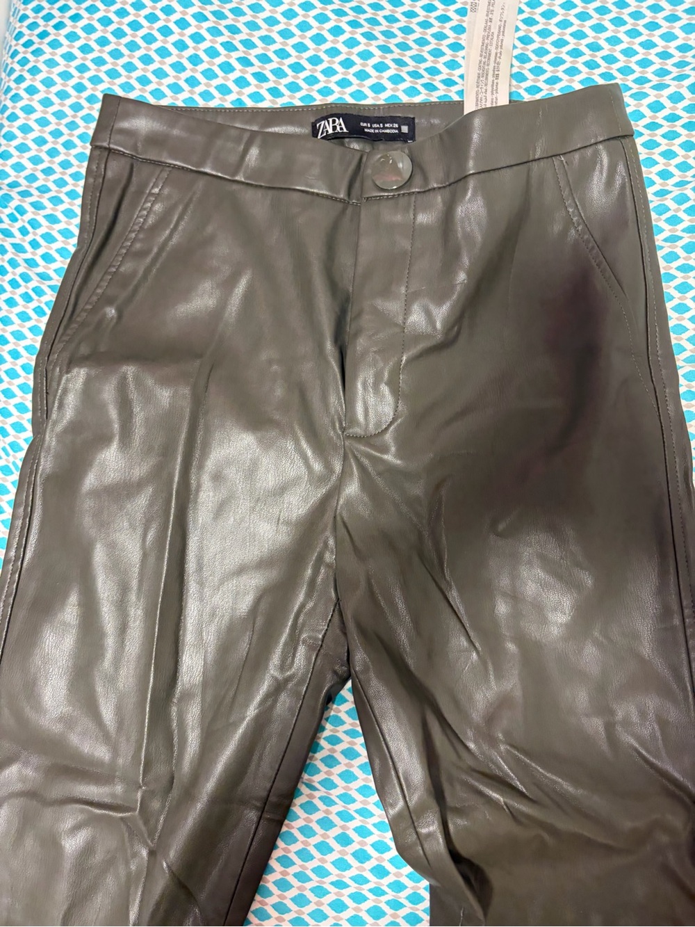 Zara Pants Womens Small Grizzly Gray Faux Leather Skinny High Waisted Zip Ankle